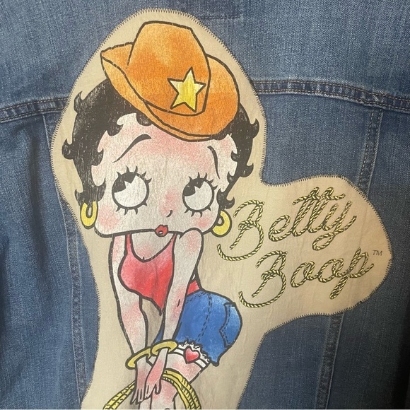 Old Navy Upcycled Custom Made Cowgirl Betty Boop Denim Jean Jacket Size XL Rodeo - Picture 4 of 6